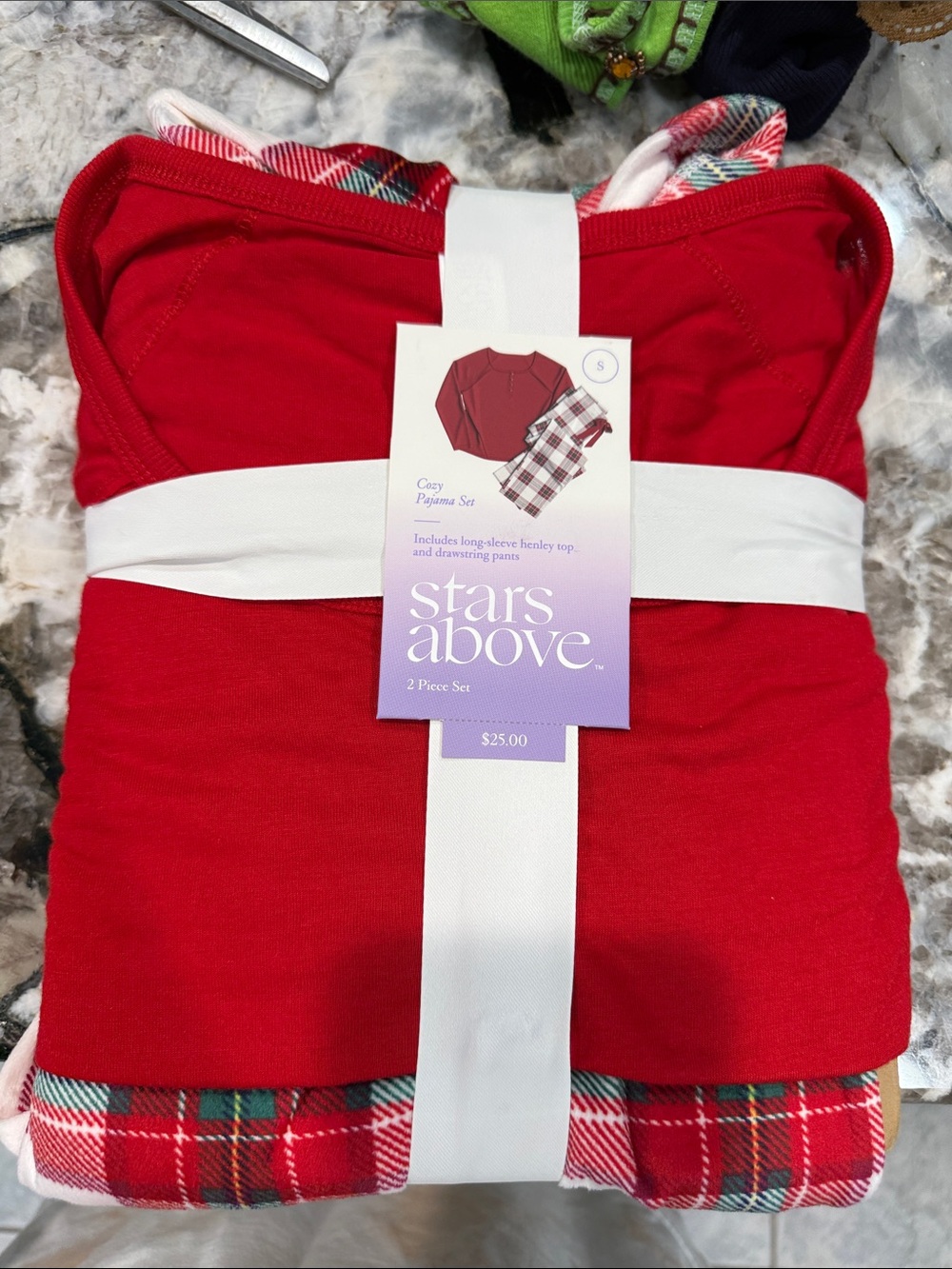 stars above Red Long-Sleeve Henley & Plaid Pajama Set